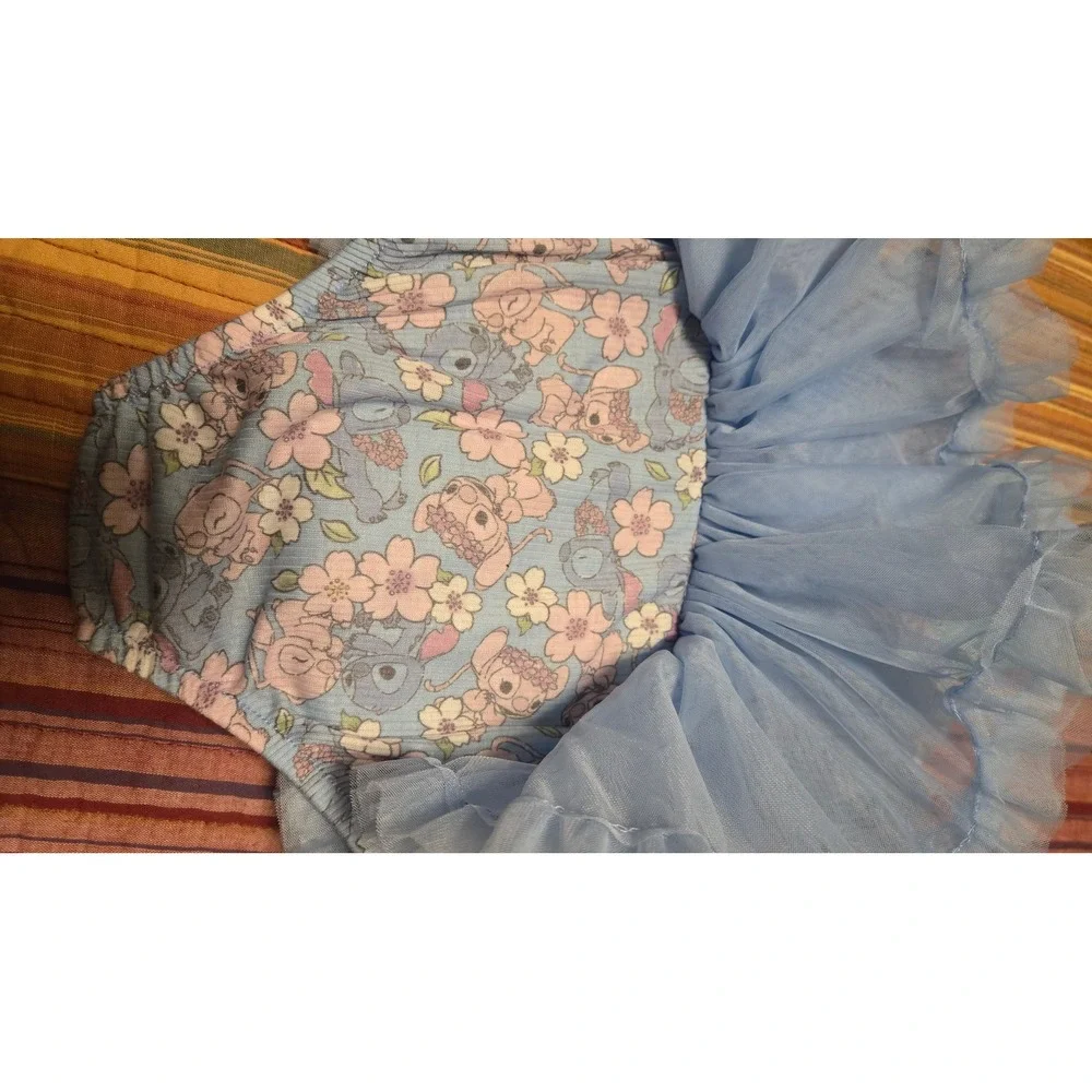 Disney Baby Stitch Angel Blue Tutu Bodysuit Headband Set 3-6M Floral NWT